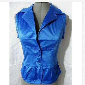 Nwt ASHLEY Fitted Vest L Vibrant Blue button up